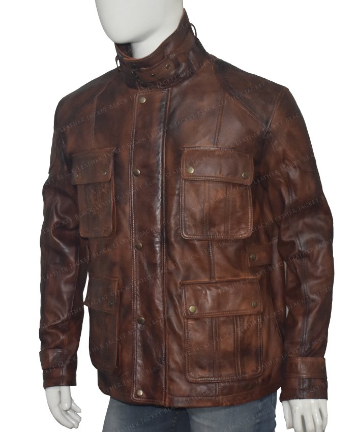Men's Vintage Biker Brown Leather Field Jacket | William Jacket