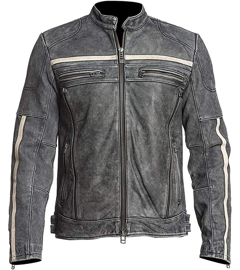 Men Cafe Racer Motorcycle Retro Distressed Leather Jacket