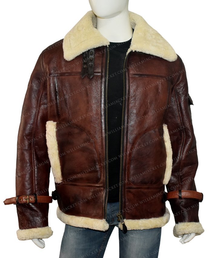 III-Fashions Mens B3 RAF Aviator Flight Pilot Fur Shearling Bomber Brown Leather Jacket