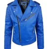 Men's Biker Moto Blue Leather Jacket