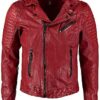 Men's Biker Original Sheepskin Leather Red Jacket Front