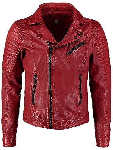 Men's Red Biker Jacket Sheepskin Leather | William Jacket