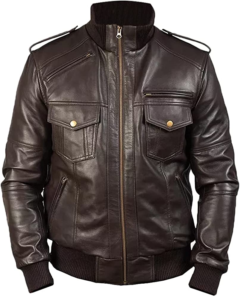 Biker Brown Leather Jacket Rib Knit Collar | William Jacket