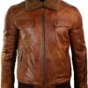 Mens Removable Fur Collar Rust Tan Brown Jacket Front