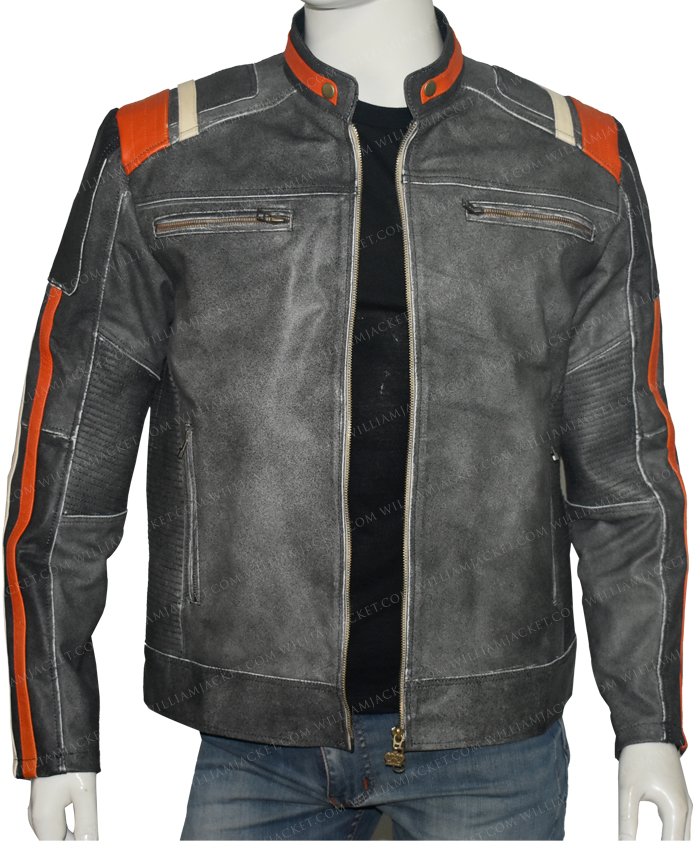 Mens Retro 3 Cafe Racer Vintage Distress Black Leather Jacket