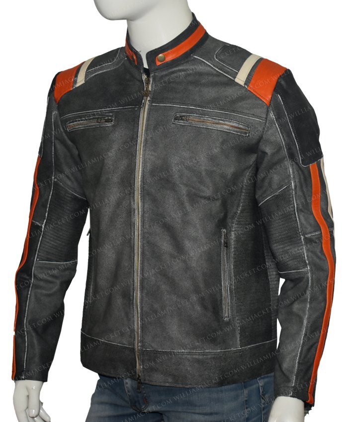 Mens Retro 3 Cafe Racer Vintage Distress Black Leather Jacket