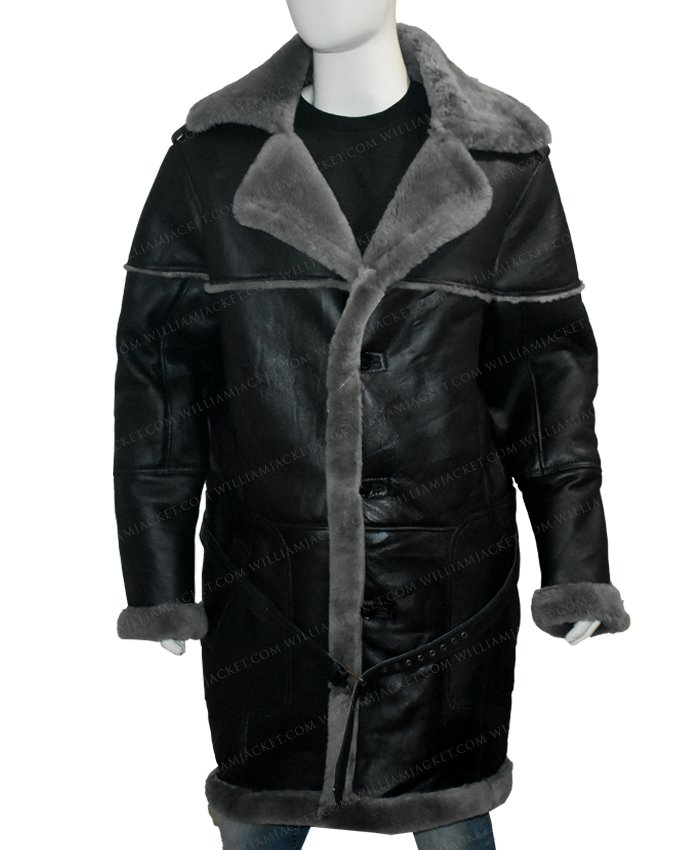 Marcus Shearling Fur Collar Black Sheepskin Coat | William Jacket