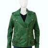 Womens Biker Green Lambskin Leather Jacket