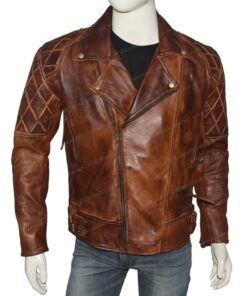 Mens Distressed Brown Motorcycle Marlon Brando Cruiser Retro Leather Jacket 