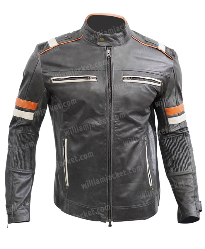 Mens Black Leather Jacket Biker Cafe Racer Motorcycle Sheepskin Retro 