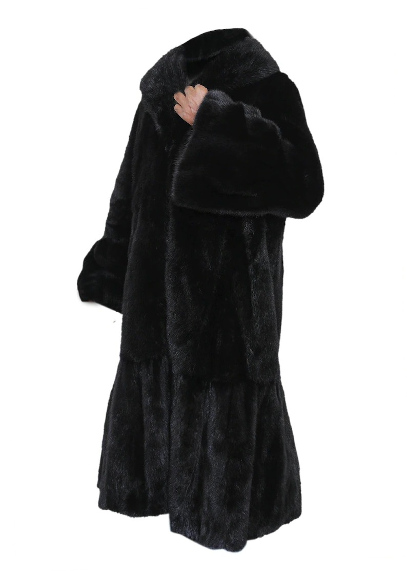 Women's Genuine Mink Fur Black Trench Coat