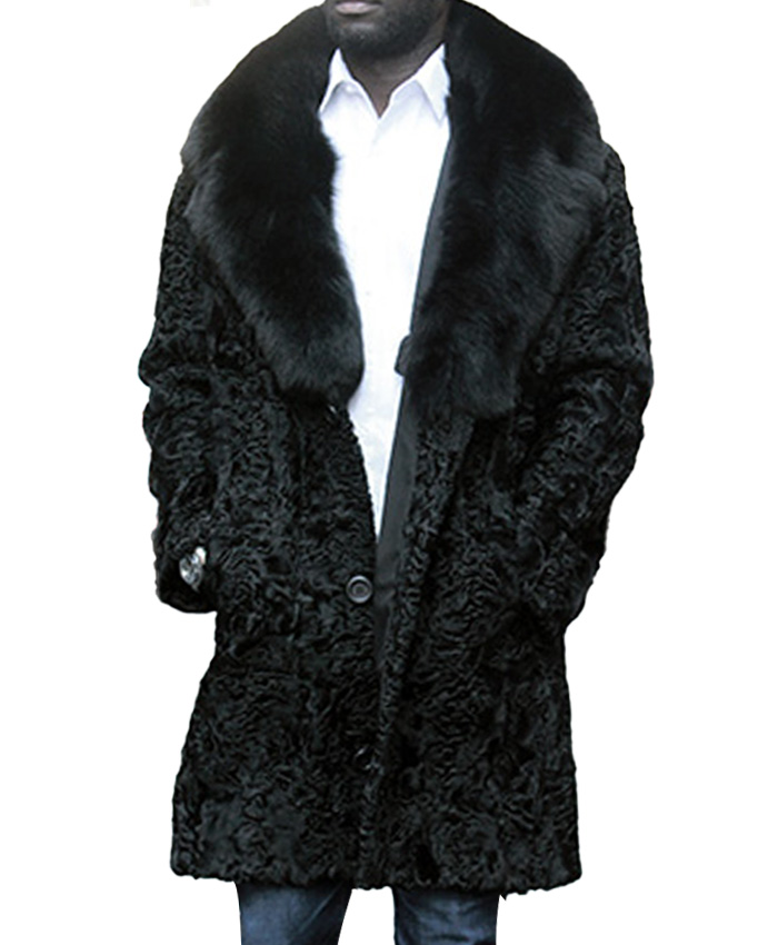 Persian Lamb Black Fox Fur Collar Coat, Persian Lamb Coat Fur Collar Value