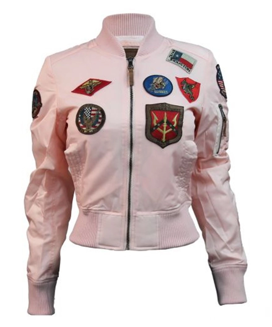 Women’s Top Gun MA-1 Baby Pink Cropped Satin Bomber Jacket