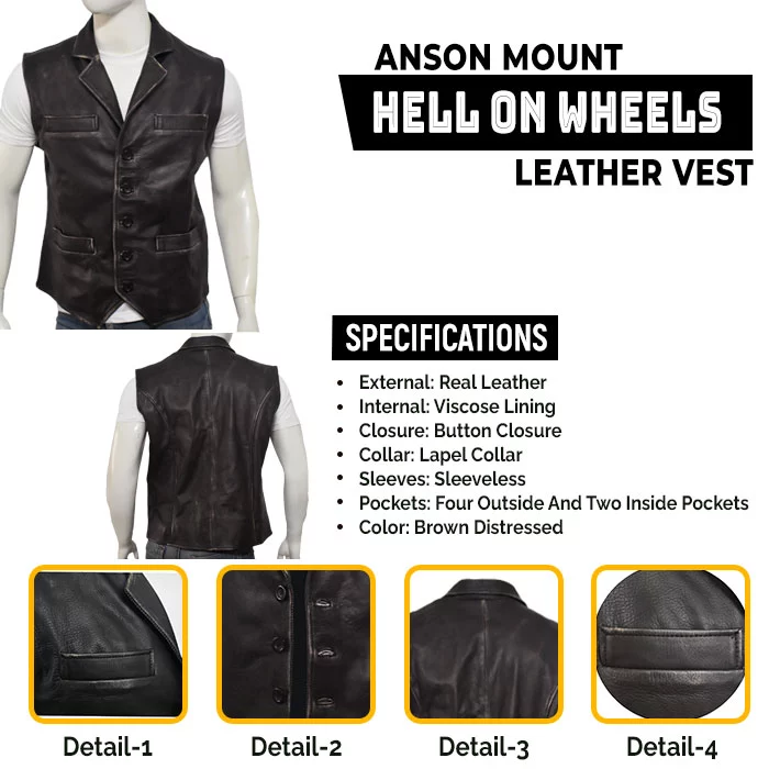 Men's Hell on Wheels Celebrities Looks Cullen Bohannan Real Leather  Vest