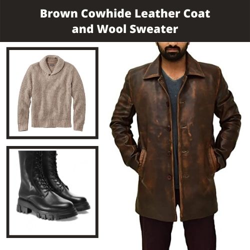 Brown Cowhide Leather Coat and Wool Sweater