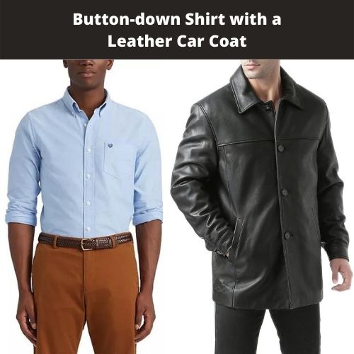 Button-down Shirt with a Leather Car Coat