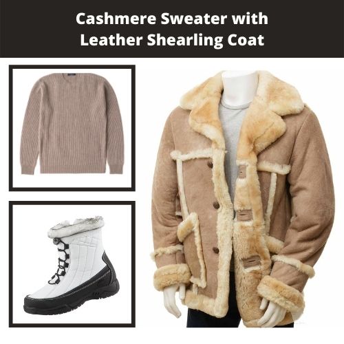 Cashmere Sweater with Leather Shearling Coat