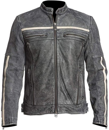 Distressed Black Cafe Racer Leather Jacket