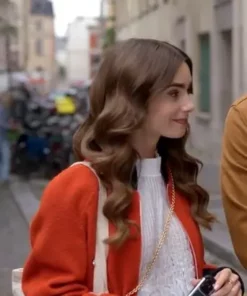 WornOnTV: Emily's orange lace dress and horse print bomber jacket on Emily  in Paris, Lily Collins