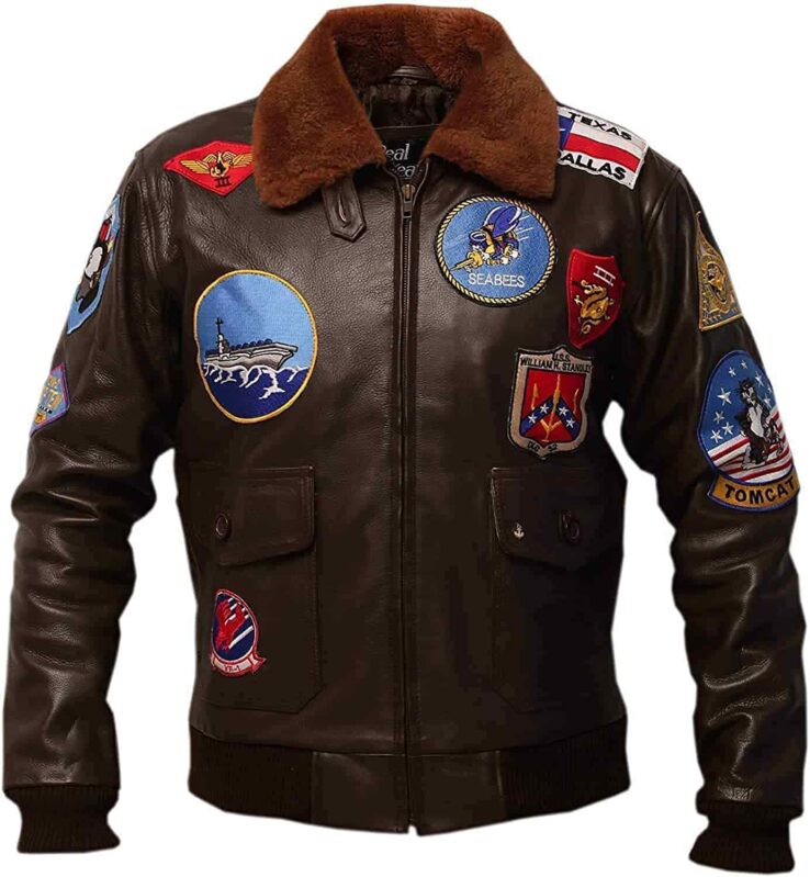 Mens Top Gun Tom Cruise Pilot Brown Bomber Jacket