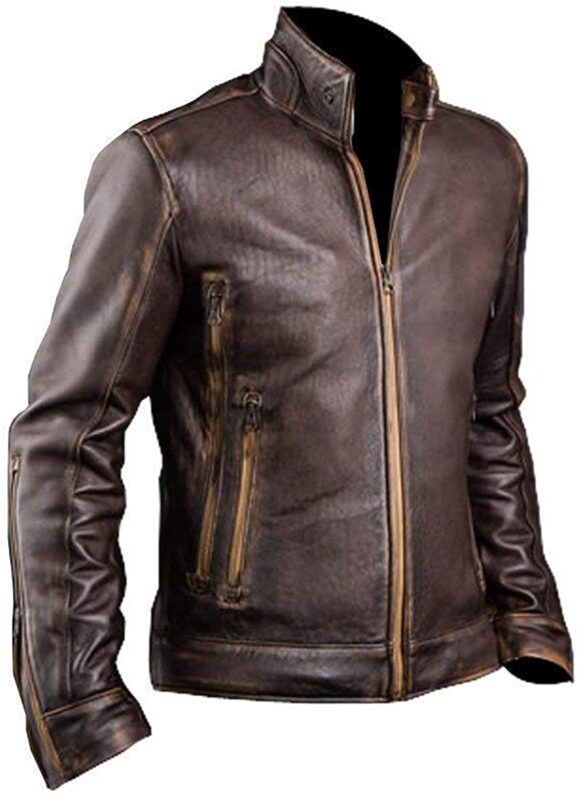 New Distressed Brown Cafe Racer Leather Jacket