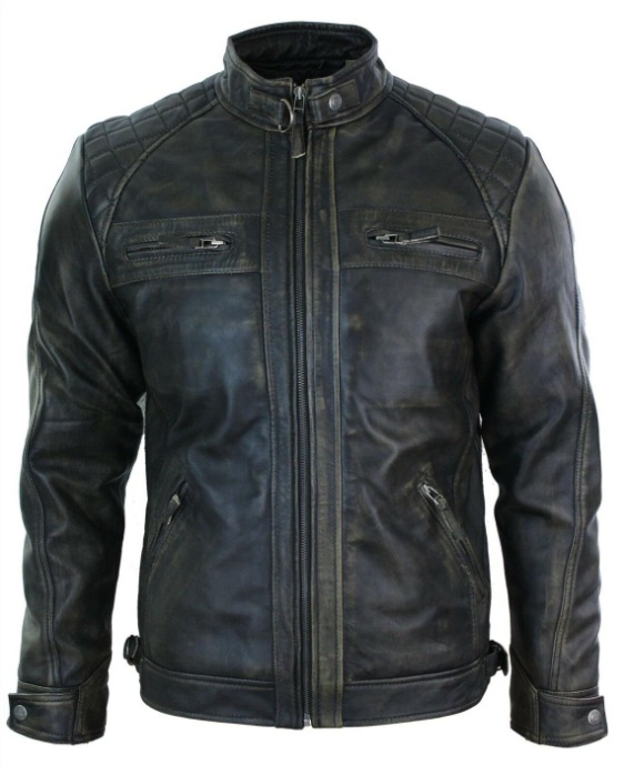 Vintage Black Cafe Racer Leather Jacket