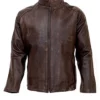Mens Distressed Brown Classic Collar Leather Jacket