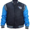 Tennessee Titans Varsity Blue Bomber Jacket Front Image