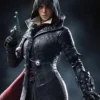 Video Game Assassins Creed Syndicate Evie Frye Black and Red Leather Coat With Hood