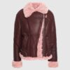 Womens Burgundy Shearling Leather Jacket