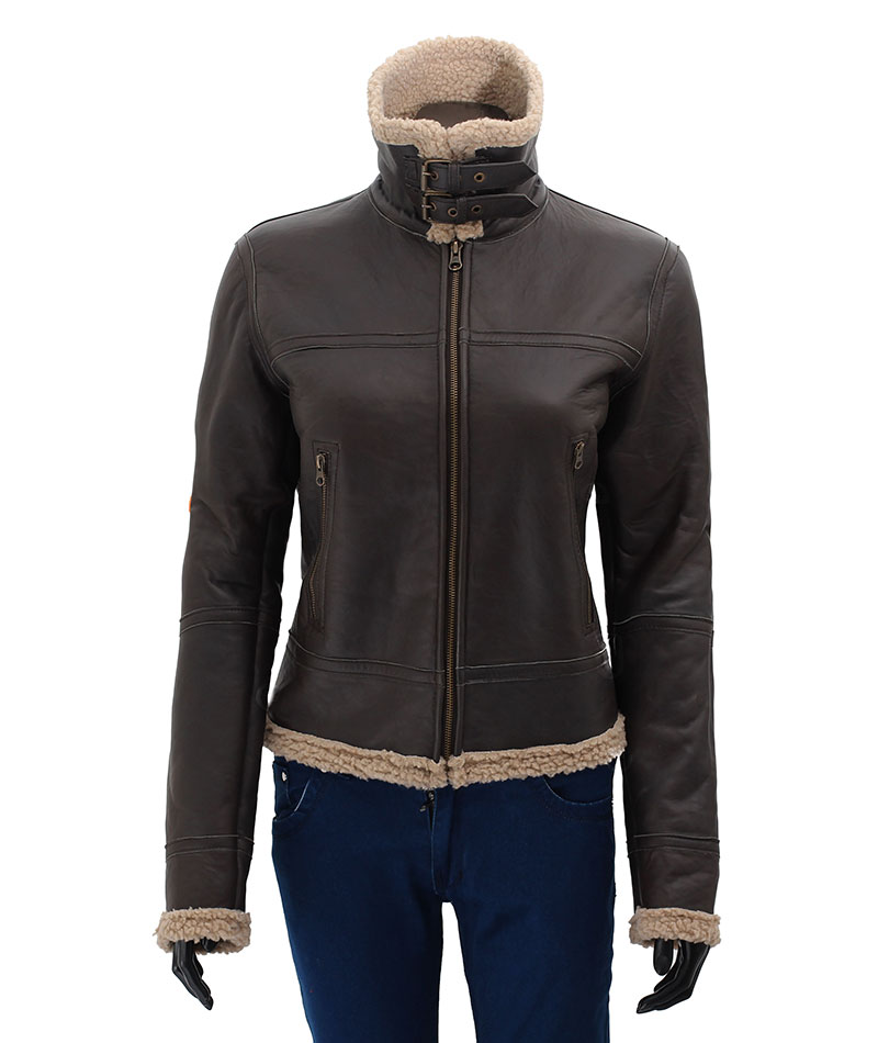 Addie Dark Warm Shearling Leather Jacket | William Jacket