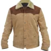 Yellowstone S03 John Dutton Beige and Brown Leather Jacket Front Closed