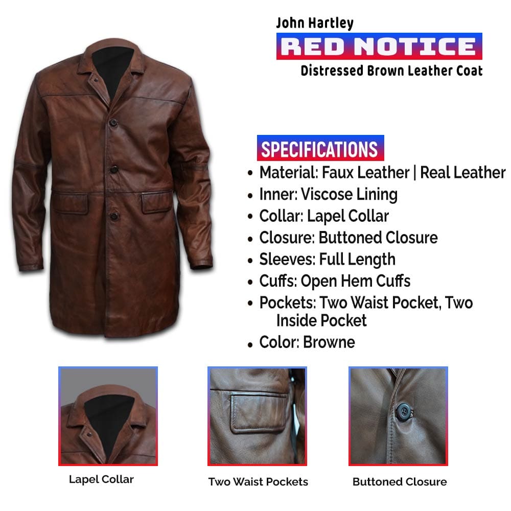 Dwayne Johnson Red Notice Brown Leather Coat Infographics WJ