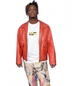 Rapper Juice Wrld Orange Leather Jacket