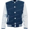 Mens Navy Blue and White Letterman Jacket
