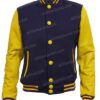 Mens Navy Blue and Yellow Letterman Jacket