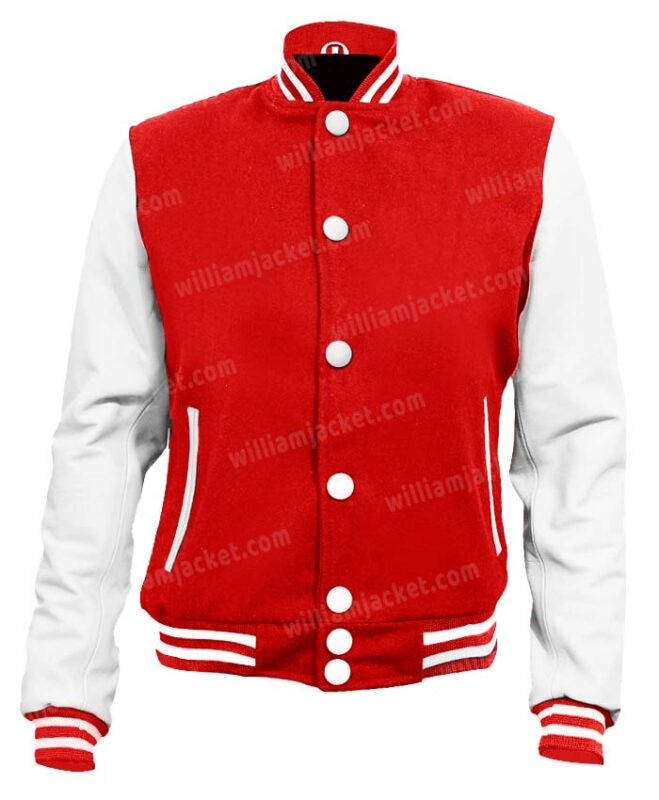 Red and White Varsity Letterman Jacket - Mens and Womens