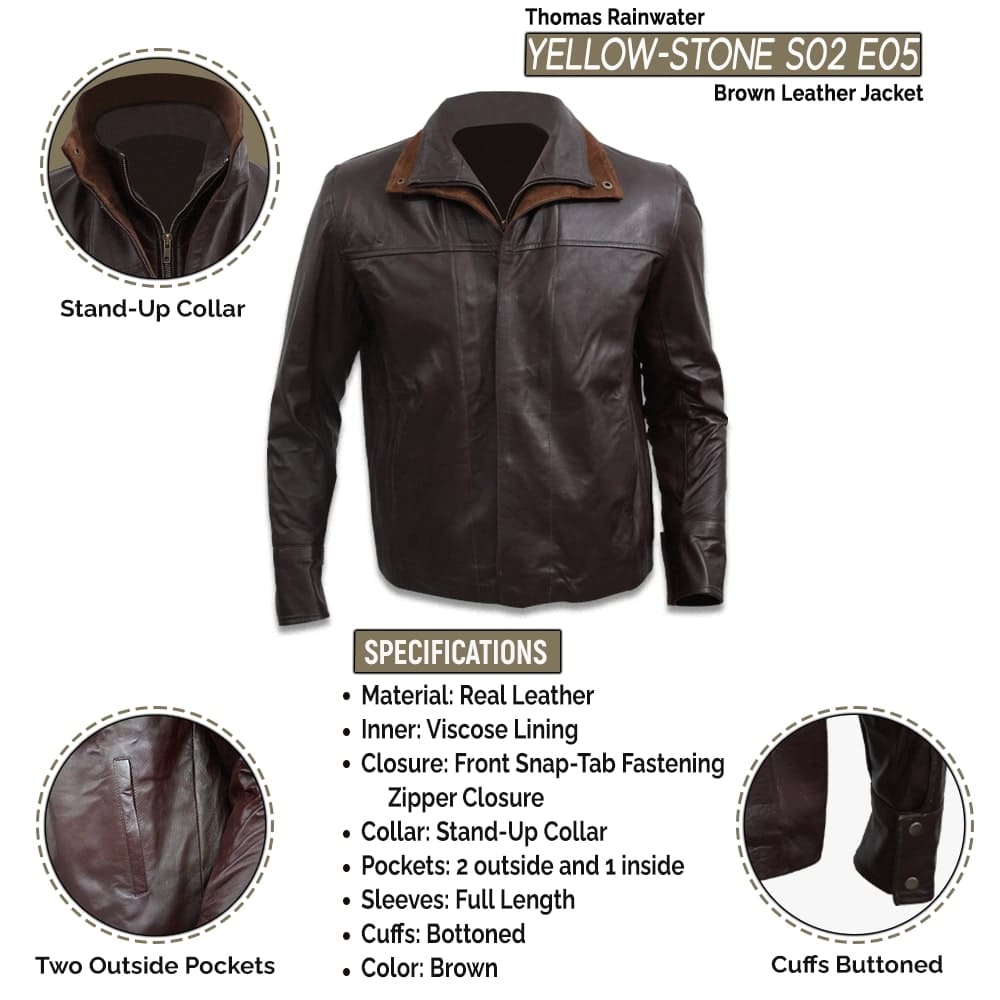 Yellowstone Thomas Rainwater Gil Birmingham Brown Leather Jacket