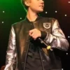 Justin Bieber Balmain Silver Sleeve Black Jacket Front