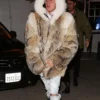 Justin Bieber Brown and White Mink Fur Hooded Coat