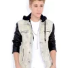 Justin Bieber Leather Sleeves Denim Jacket