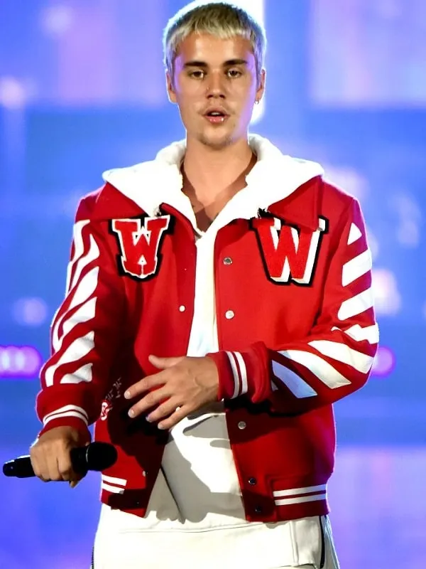 Justin Bieber Off White Varsity Jacket