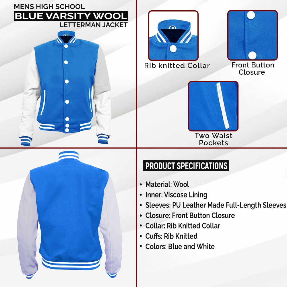 Kid's Varsity Jacket Ultramarine Blue Wool and Cashmere with White  Technical Fabric