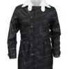 Mens Real Lambskin Leather Black Sherpa Mid Length Coat Front