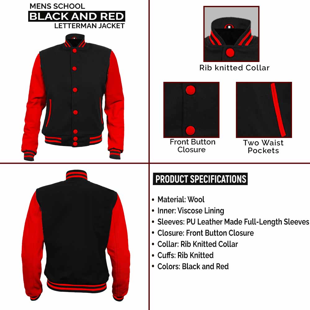 Black and Red Letterman Varsity Jacket for Men and Women
