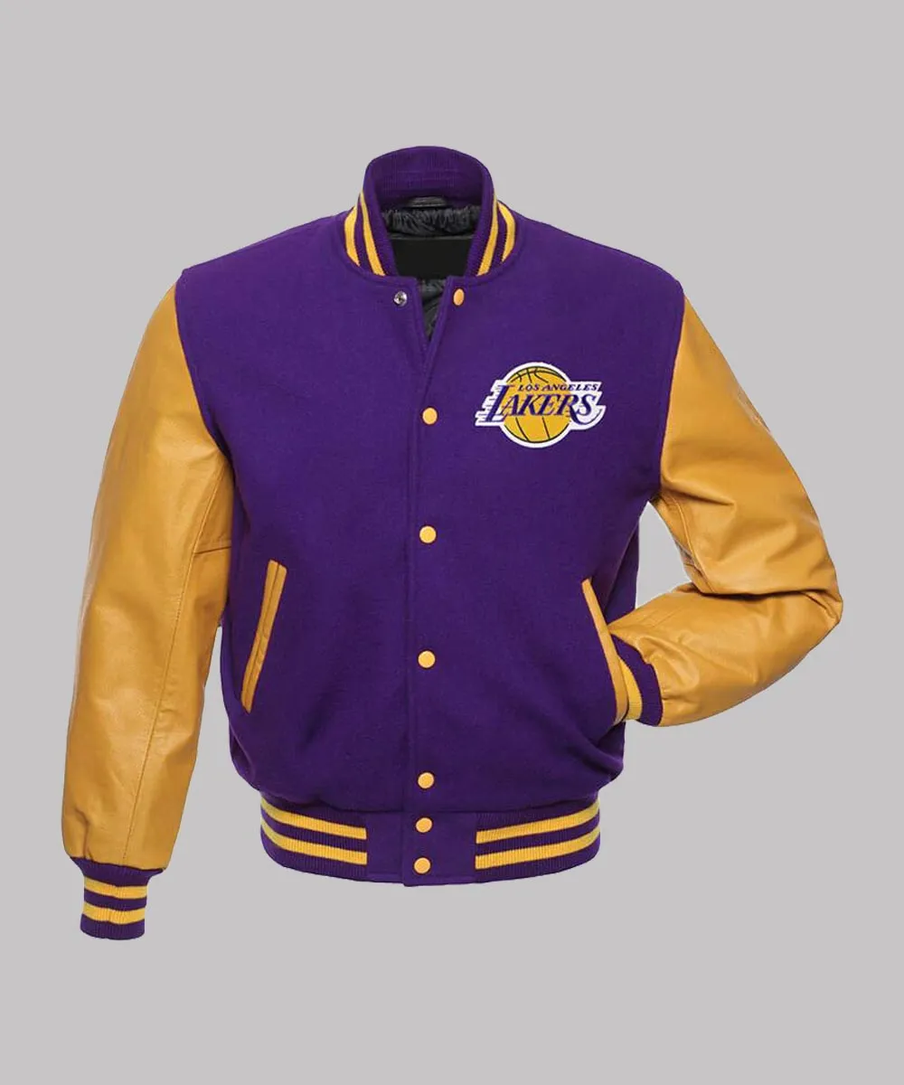 Los Angeles Lakers Cream and Purple Bomber Jacket