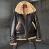 Brown Triple Belted Cuffs Double Collar Shearling Leather Jacket