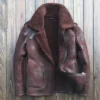 Burgundy Genuine Leather B3 Bomber Shearling Fur Jacket