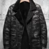 Charles Black Camo Lapel Shearling Leather Coat Front (1)