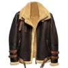 Double Belted Collar Cuffs Brown Shearling Fur Jacket